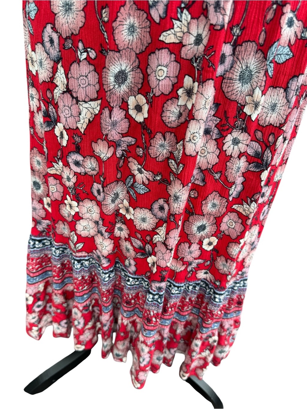 Knox Rose Floral Red Midi Dress V Neck Elastic Waist Cap Sleeve Boho   Romantic - Picture 7 of 10